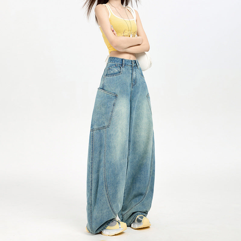 Tencel Lyocell Knife-Edge Denim Pants for Women - Thin High-Waist Wide-Leg Trousers