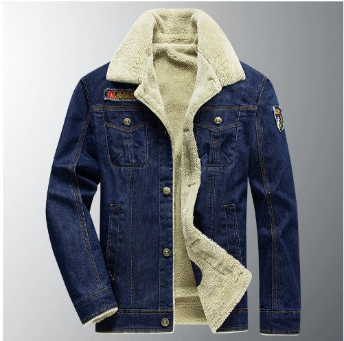 Men's Casual Loose Plush Denim Jacket - Thickened Cotton Shirt