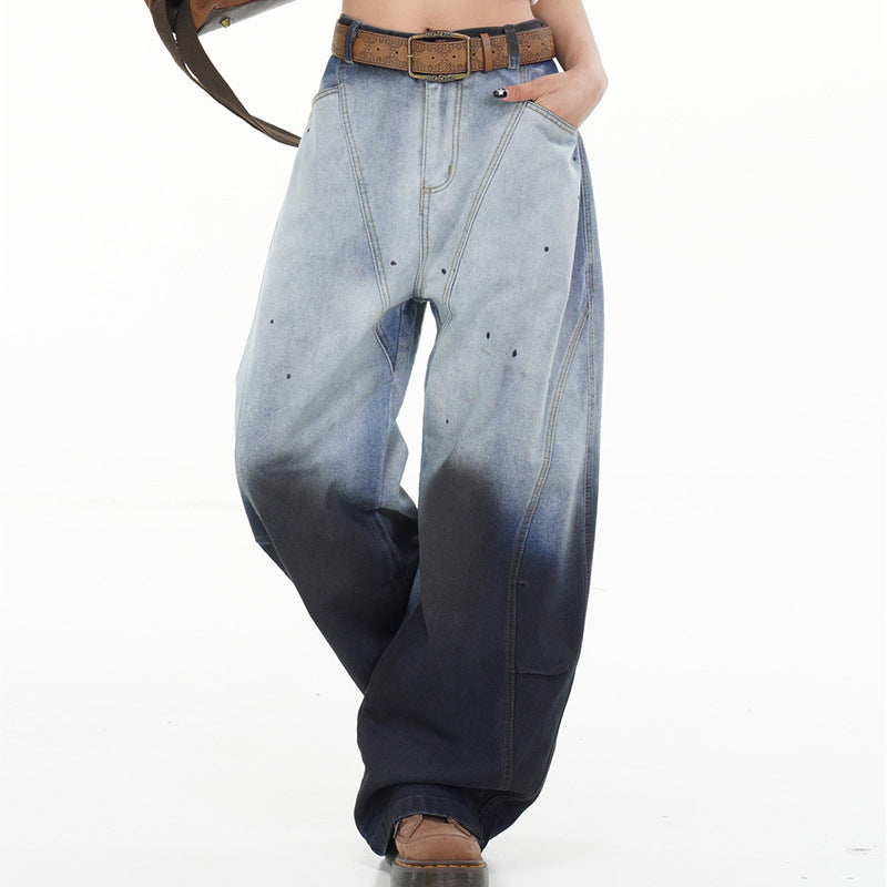Gradient Splash Ink Wide Leg Jeans for Spring and Summer
