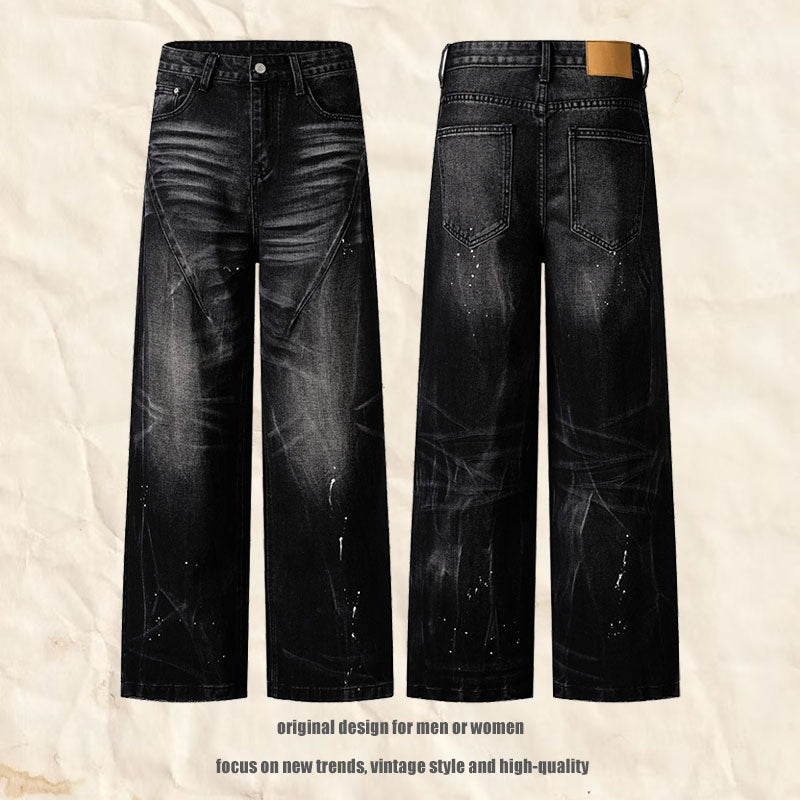 Men's Washed Denim Loose Straight Leg Trousers