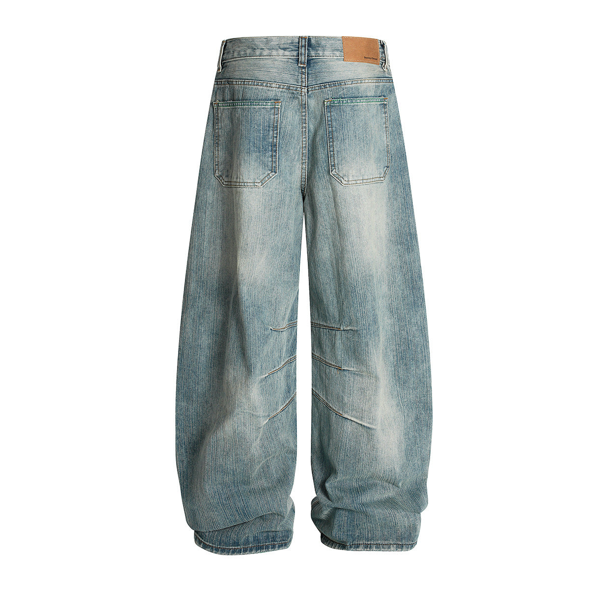 Curved Knife Retro Washed Cowboy Wide Leg Long Pants for Men and Women
