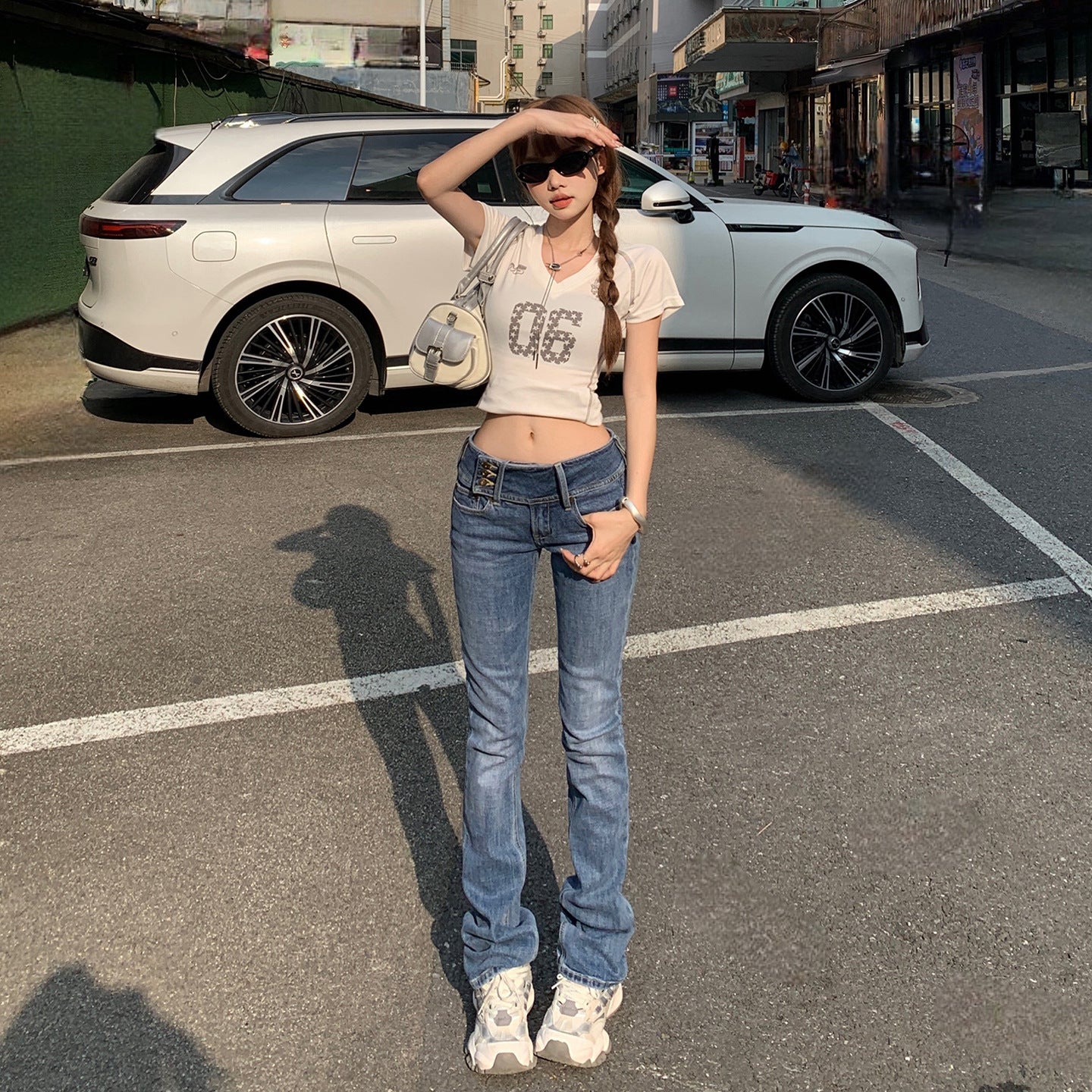 Spicy Girl Flared Jeans for Women - Low Waist Slim Fit Denim Pants