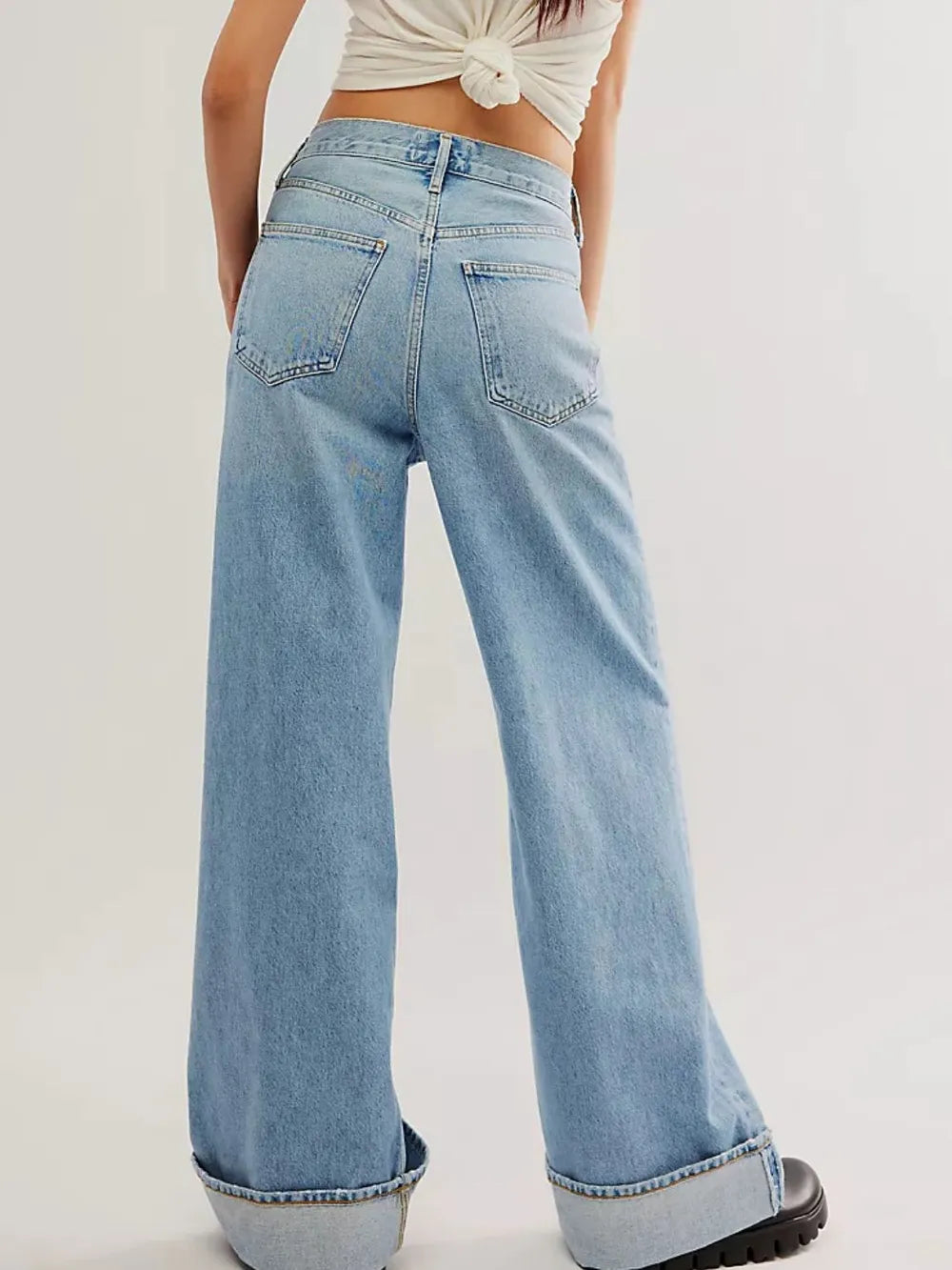 Premium Cuffed Jeans with Pockets
