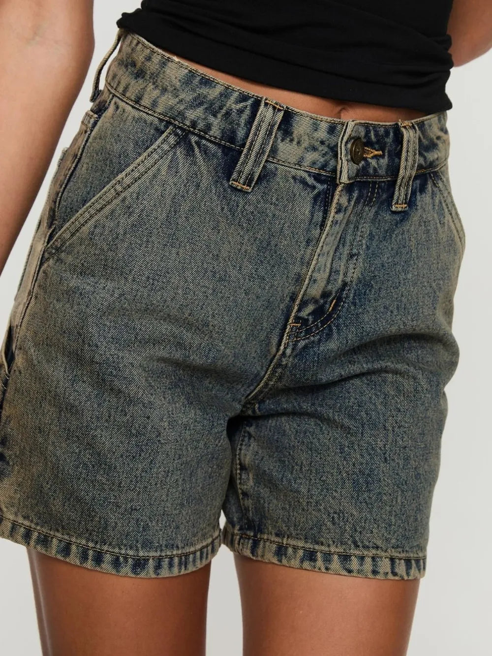 Washed High Rise Denim Shorts for Modern Streetwear