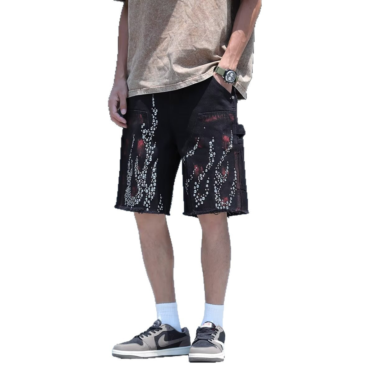 Heavy Industry Diamond Inlaid Cowboy Short Summer Casual Loose Shorts