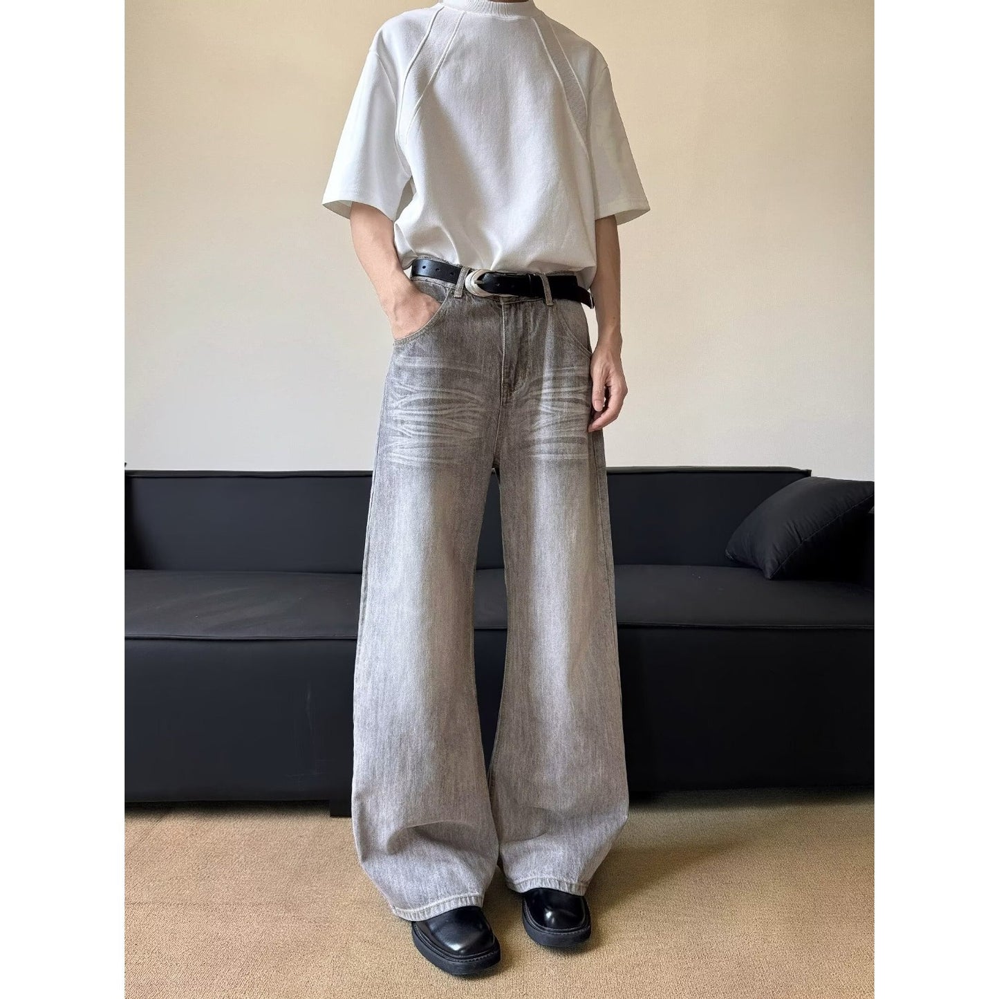 Loose Slimming Straight Leg Pants with Wide Legs