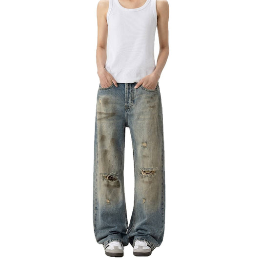 Ripped Denim Dirty Dyed Vintage Distressed Pants