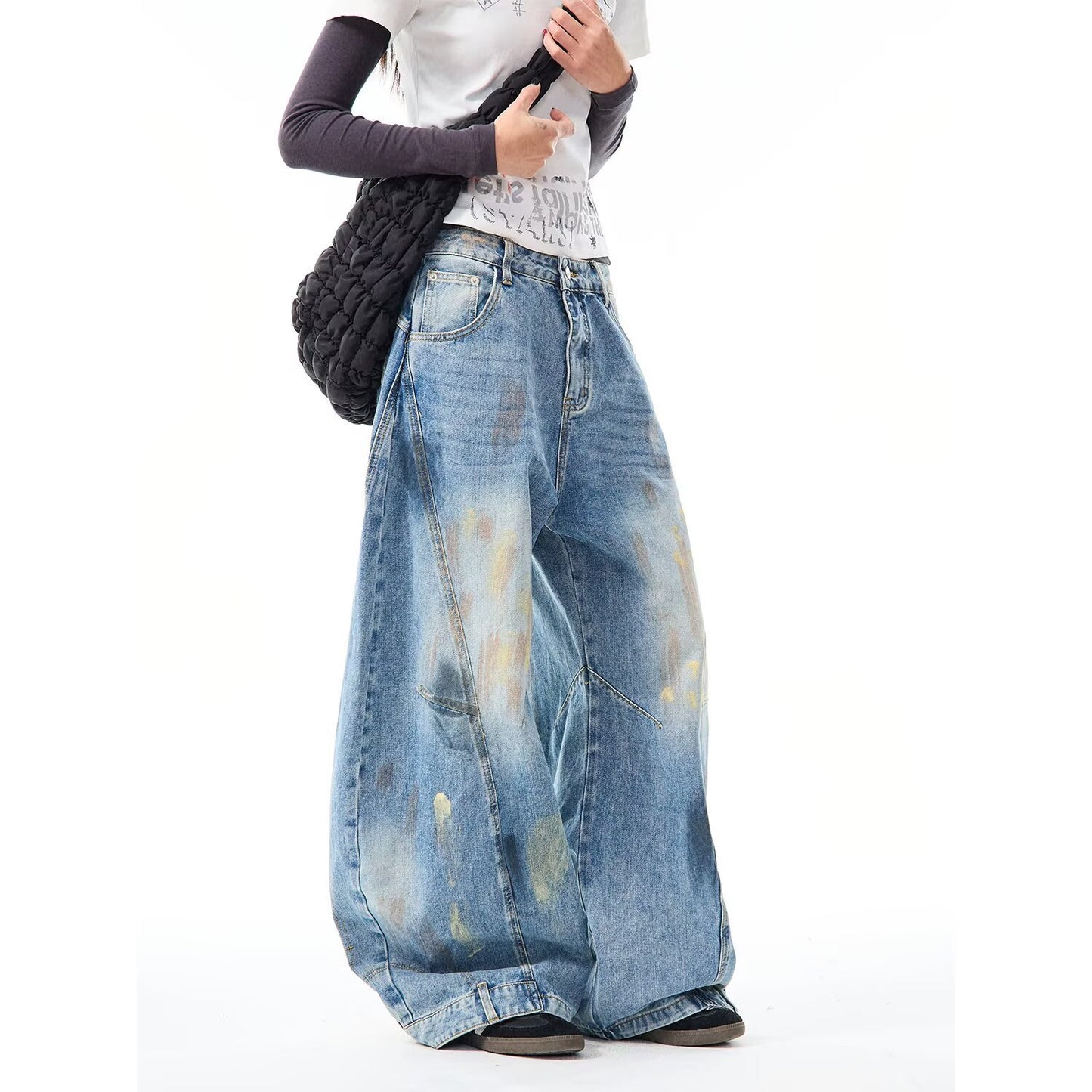 Street Style Wide-Leg Jeans with Knife Design for Men and Women