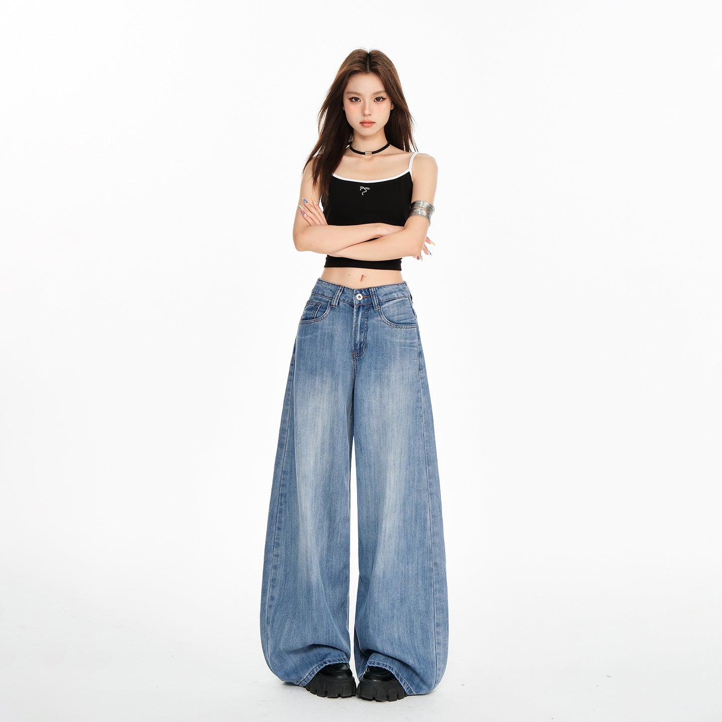 Women's High Waist Wide Leg Jeans - Thin Loose Design