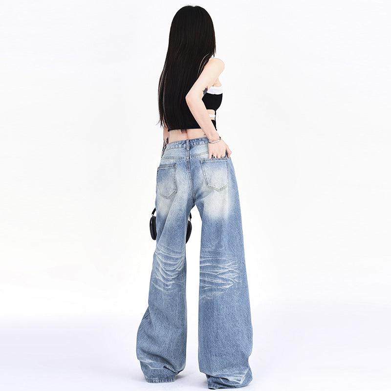 Women's Loose Denim Pants - Vintage High Waist Slim Wide Leg Trousers