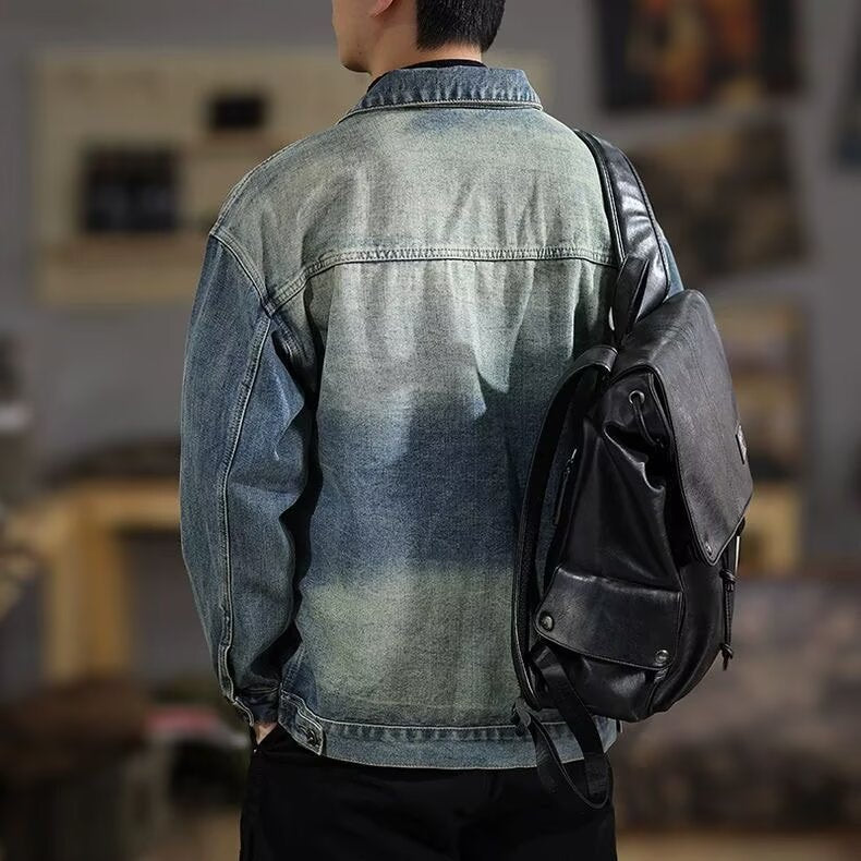 Men's Washed Vintage Denim Jacket for Men