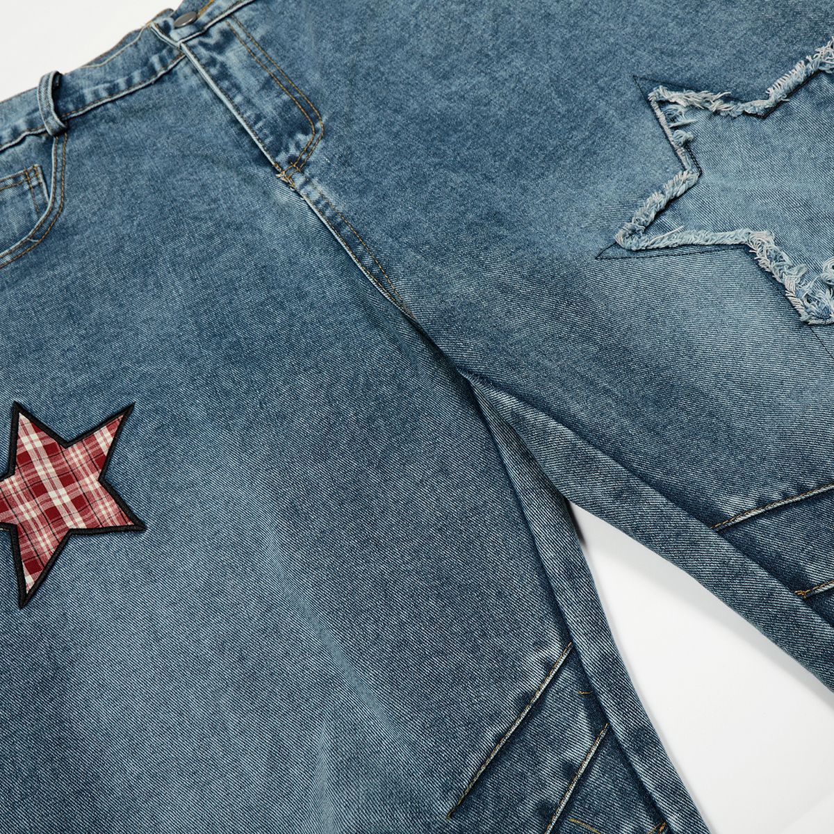 Embroidered Curved Knife Denim Vibe Loose Wide Leg Pants