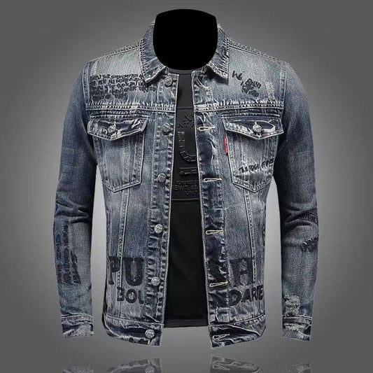Men's Street Style Denim Jacket - Motorcycle Inspired