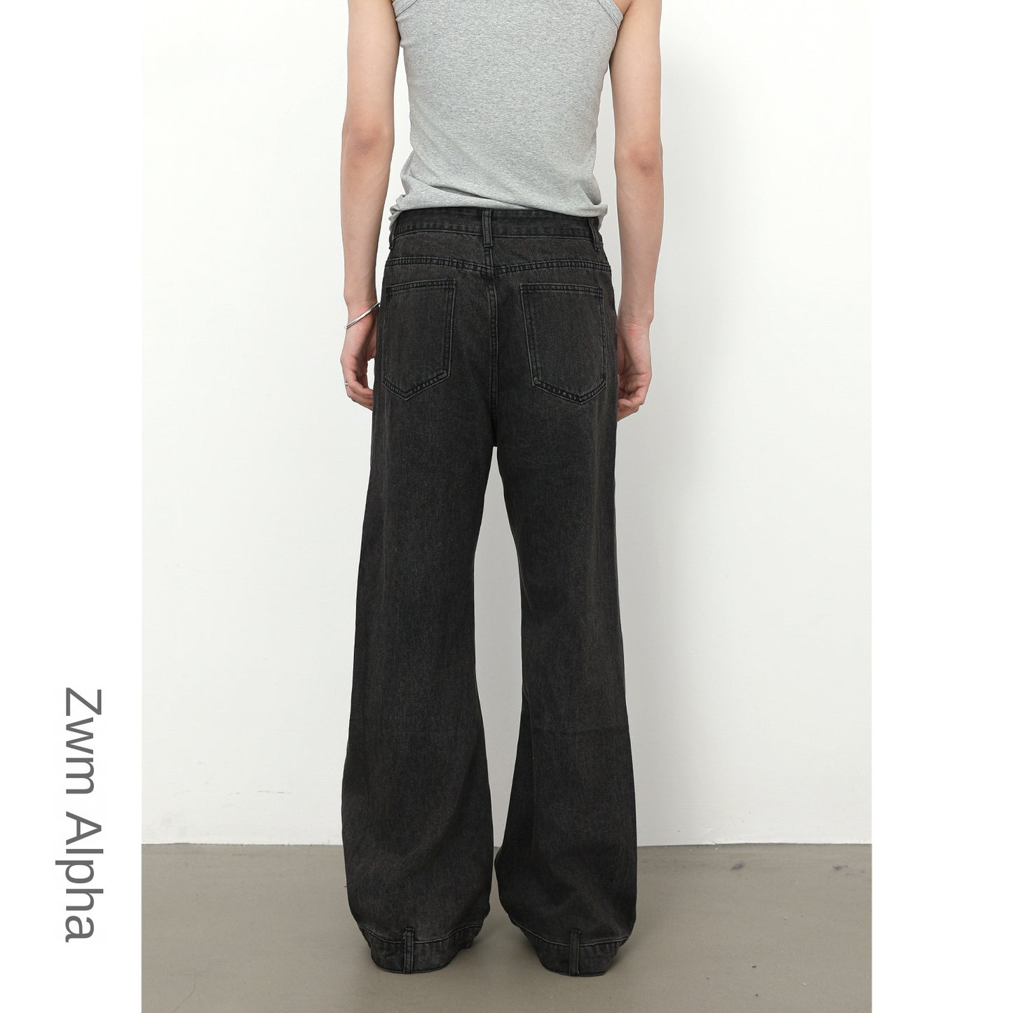 Retro Spliced Beaded Denim Trousers for Men - Loose Flared Straight Leg Design