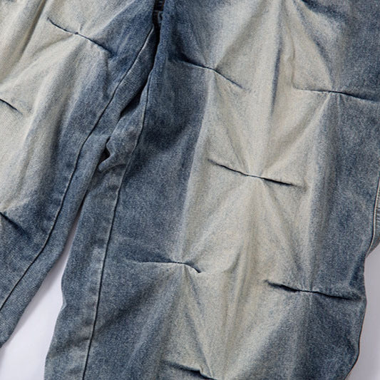 High Street Fashion Pleated Draped Denim Pants - Vintage Wide Leg Unisex