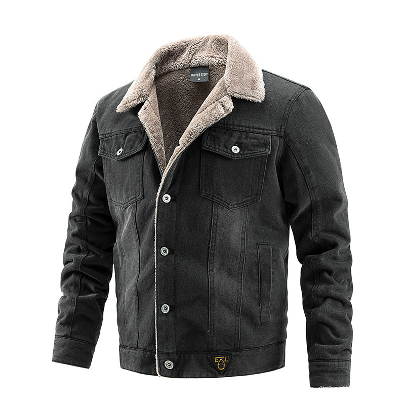 Men's Plush Denim Jacket for Autumn Winter - Casual Fashion Statement