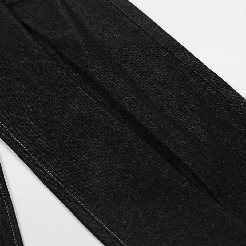 Retro Design Loose Fit Slit Denim Black Tapered Jeans for Men