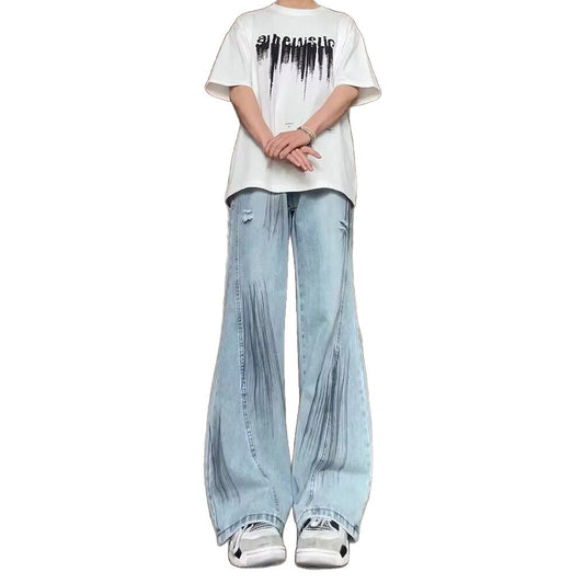 Retro Blue Ripped Semi Elastic Waist Jeans for Men