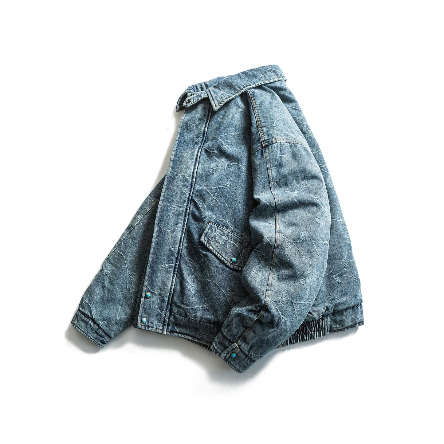 Retro Jacquard Thick Warm Denim Cotton Coat