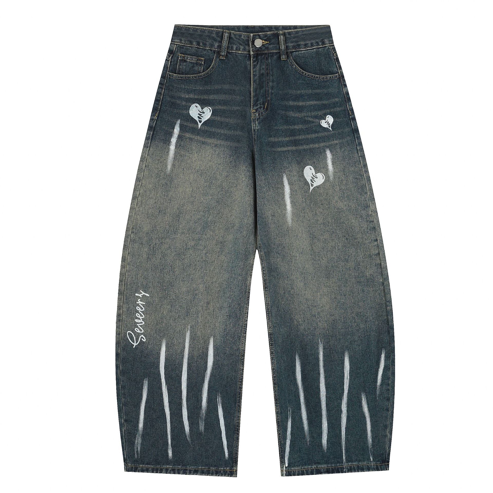 Street Style Unique Pattern Design Denim Long Pants for Men