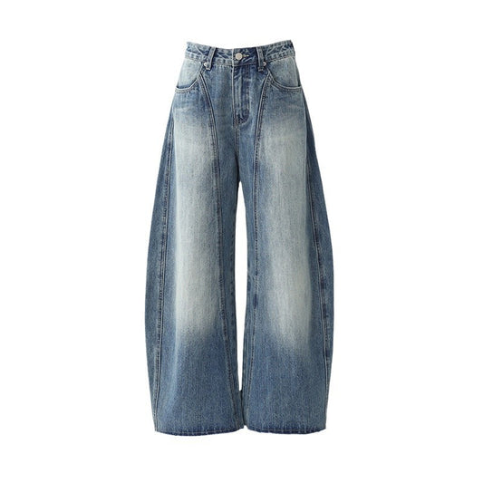 Women's Unique Design Scythe High Waist Wide Leg Denim Pants