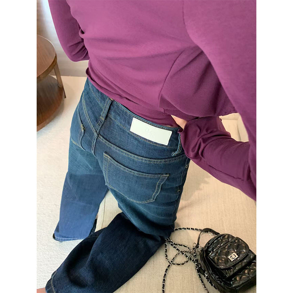 Textured Denim Wide-Leg Pants for Women, Slimming and Versatile