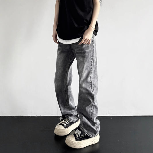 Retro Washed Vintage Smoky Gray Denim Pants - Unisex Trendy Loose Straight Leg All-Match Long Pants