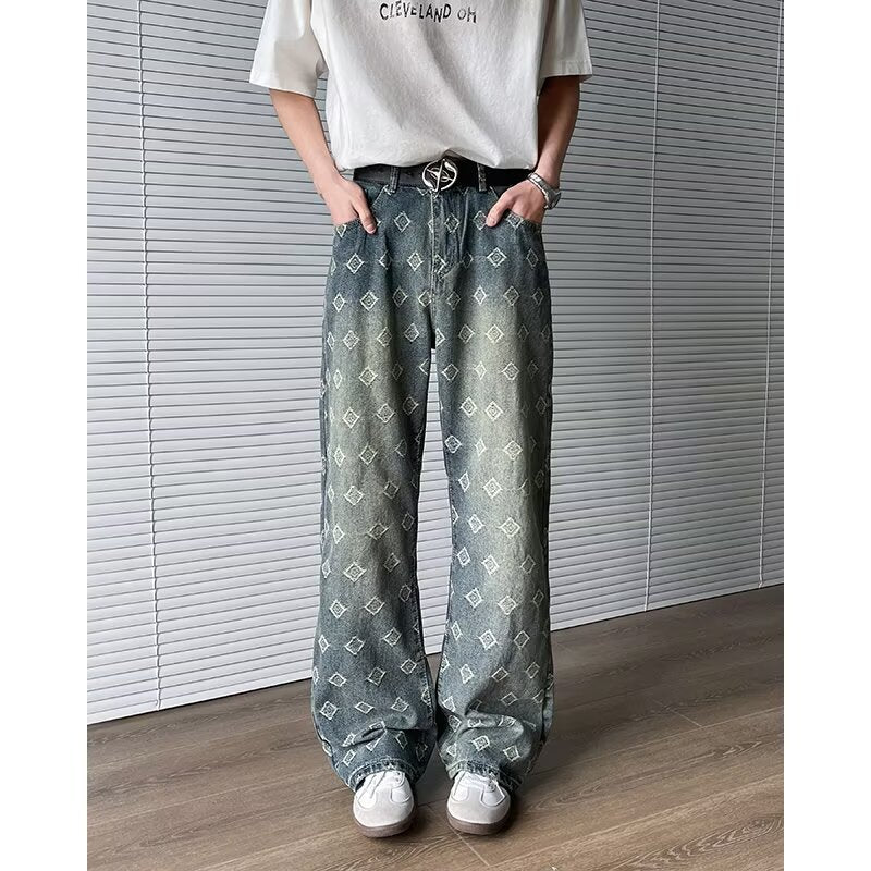 Jacquard Full Print Curved Knife Jeans for Men - Premium Japanese Denim