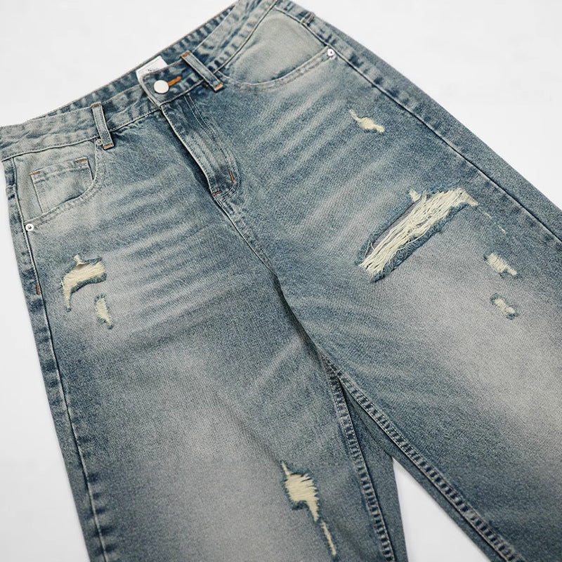 Premium Japanese Denim Loose Jeans with Distressed Finish