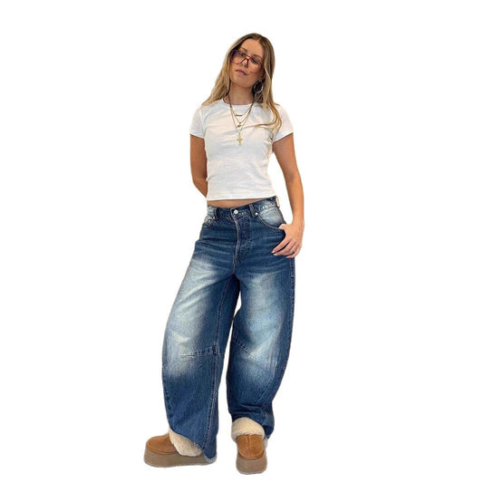 Loose High Waisted Wide Leg Mop Jeans