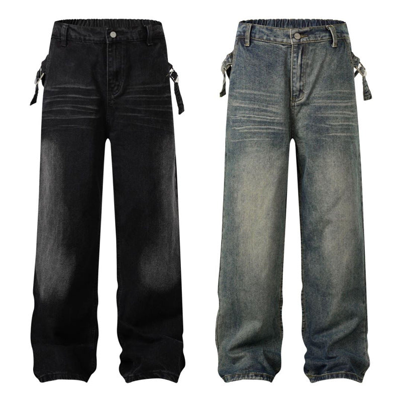 Paris Style Vintage Washed Black Grey Baggy Jeans