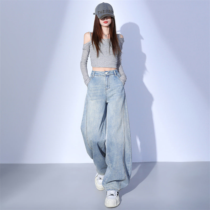 Light-Colored Wide-Leg Jeans for Women - Summer New Arrival with Split Design
