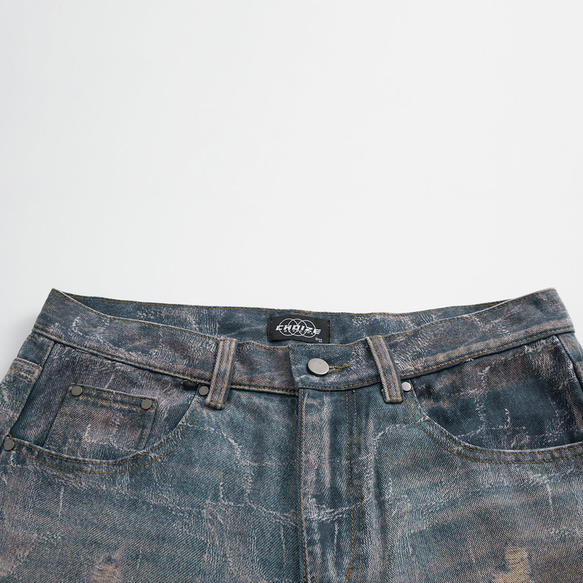 High Street Washed 3D Printed Baggy Wide Leg Jeans