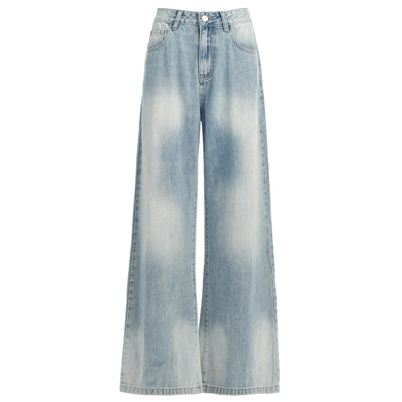 Light Blue Gradient Wide-Leg Jeans - Autumn Washed Design