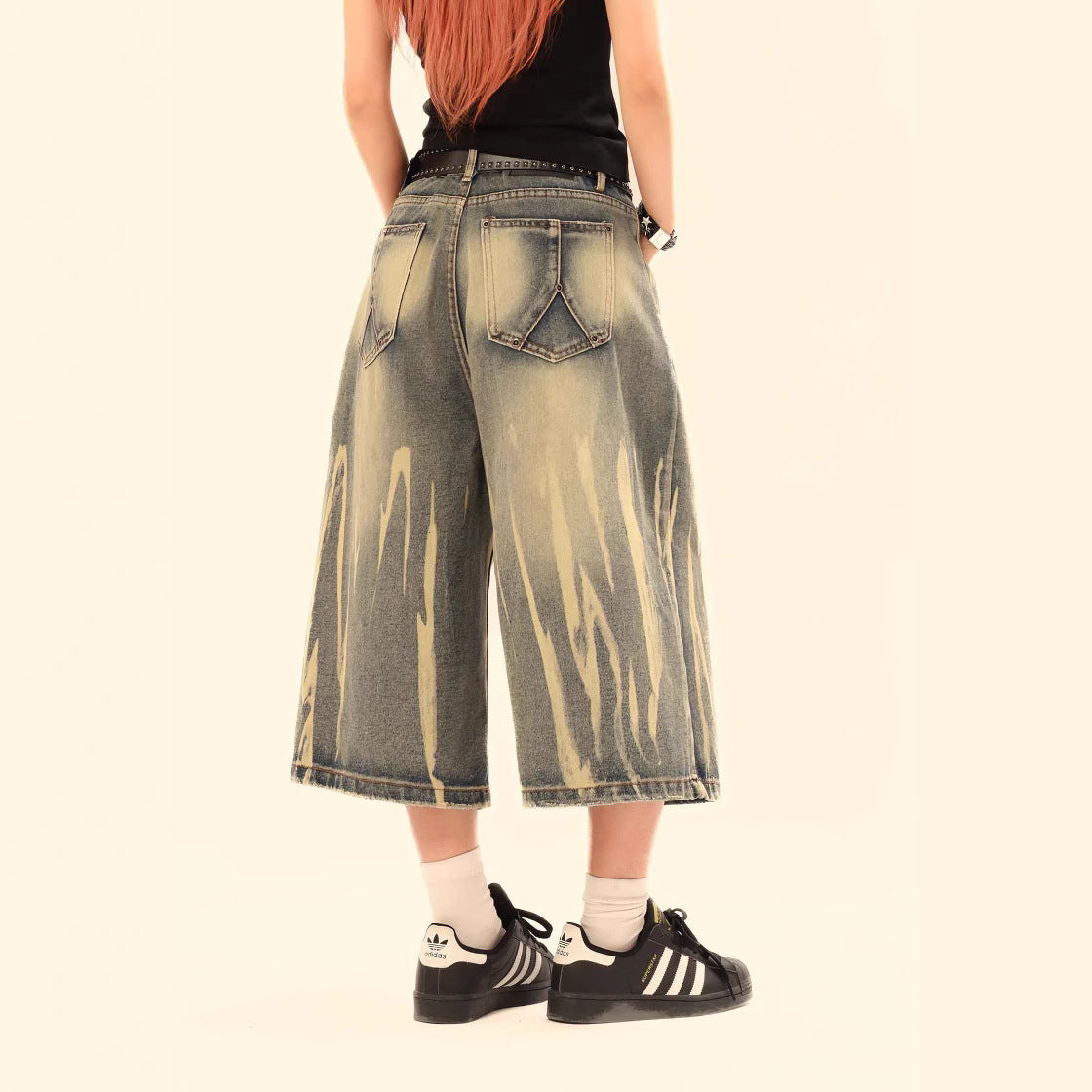 Retro Washed Distressed Denim Shorts - Unisex Loose Fit