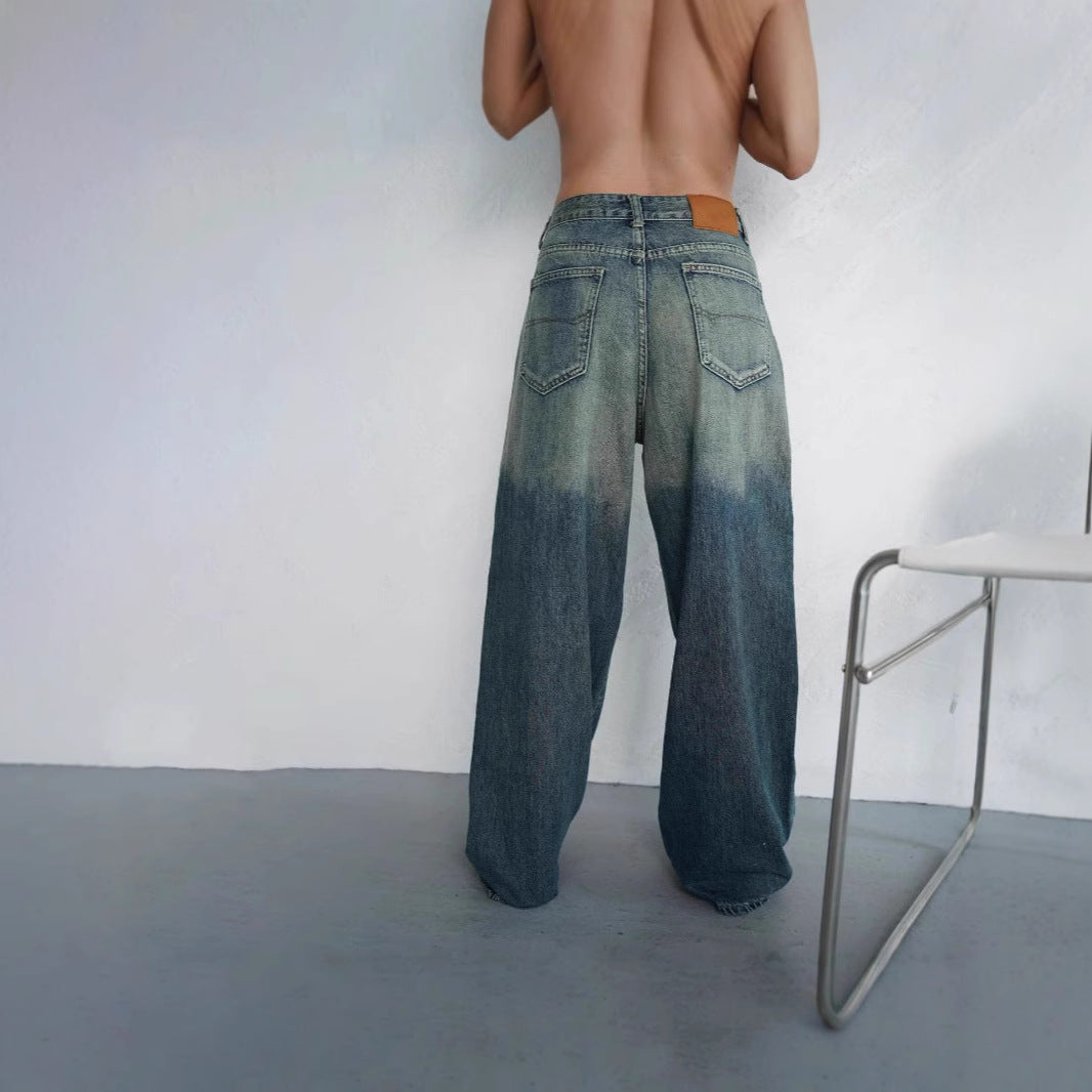 Low Rise Gradient Distressed Floor Jeans