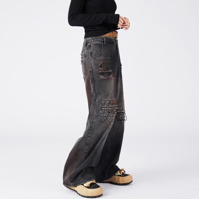 Premium High Street Dirty Dyed Washed Denim Jeans for Men