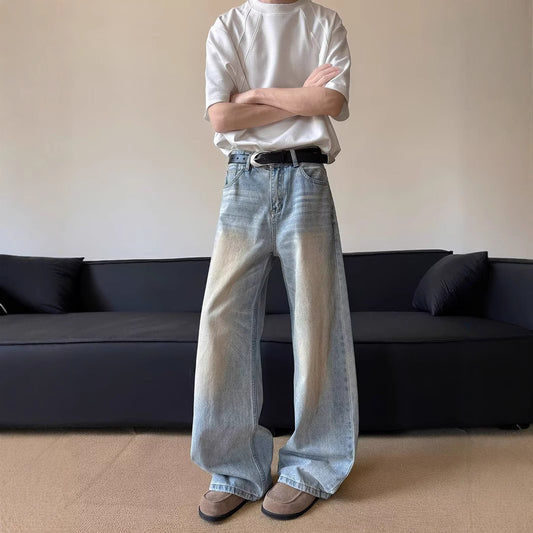 Vintage Curved Jeans with Wide Leg Silhouette and Long Drape