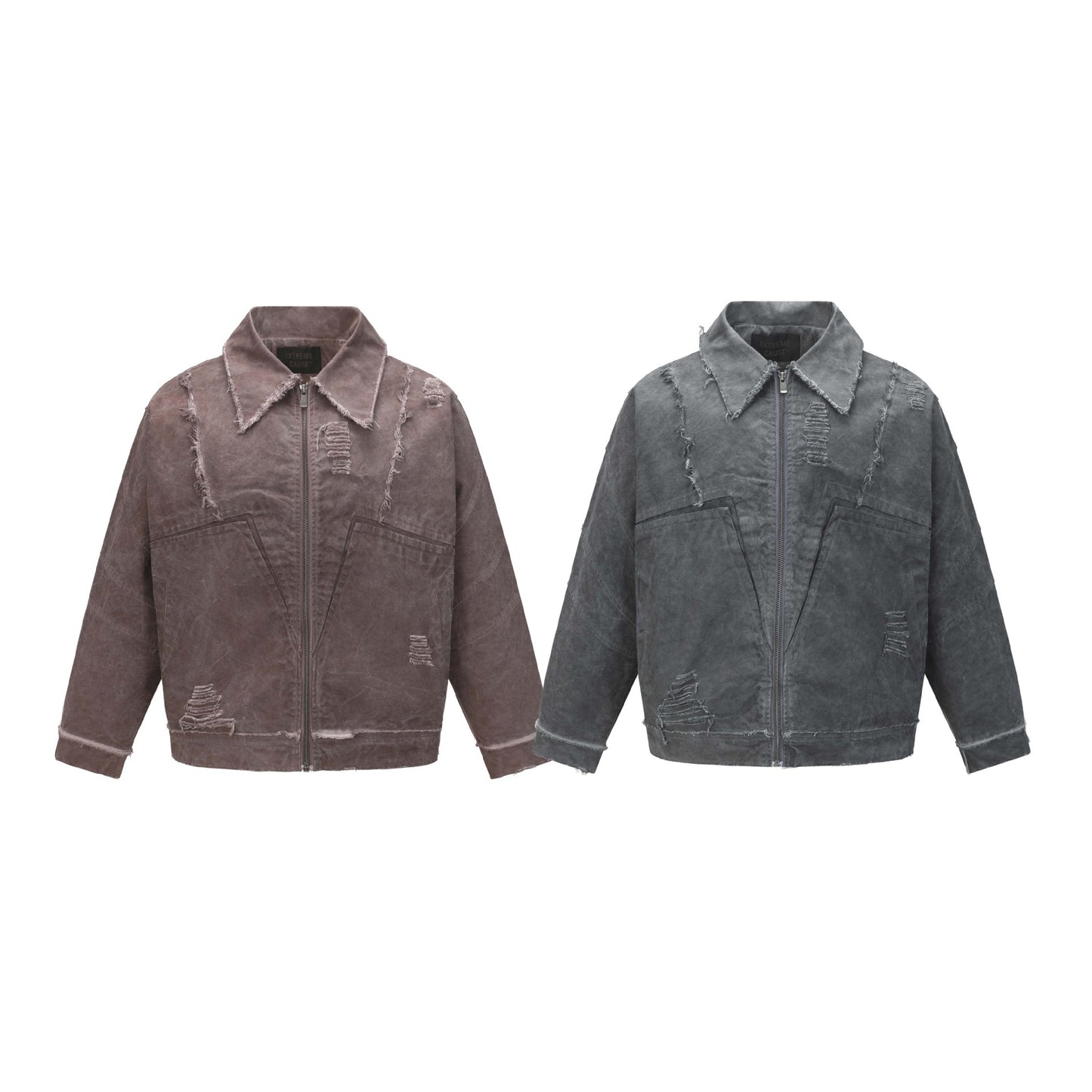 Retro Washed Distressed Patchwork Whisker Collar Denim Jacket - Unisex Casual Outerwear