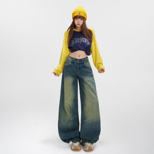 Retro Loose Denim Pants for Women - High Waist Wide Leg Trendy Jeans