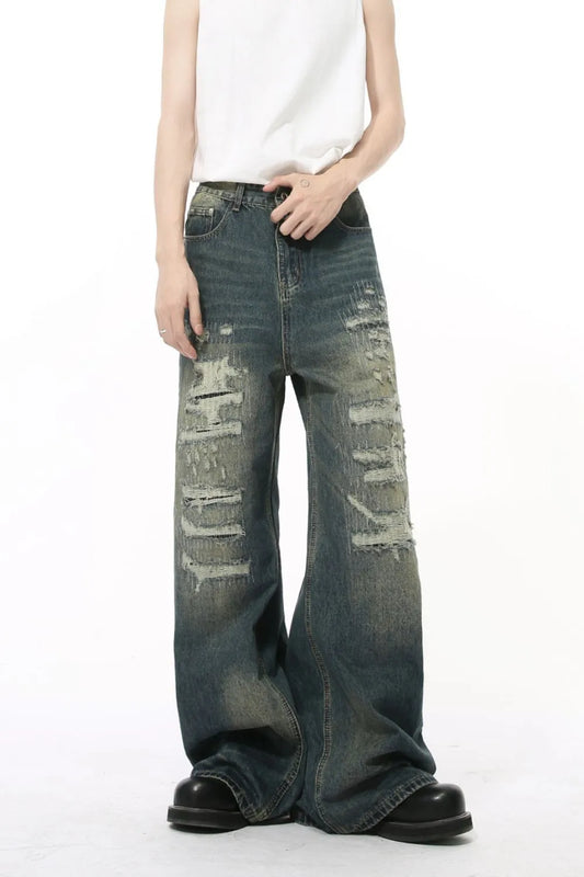 Premium Distressed Wide Leg Jeans - Luxury Japanese Denim