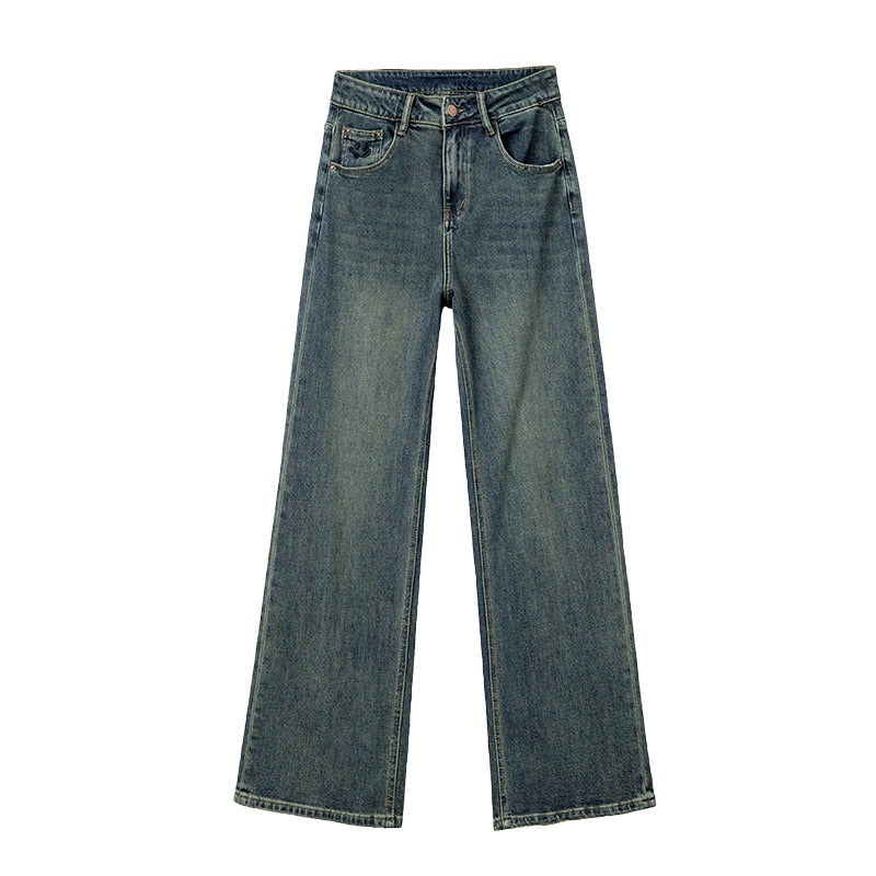 Cement Gray High-Waisted Straight Tube Jeans for Women