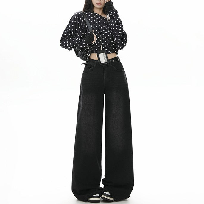 Style Black Gray High Waist Jeans for Women - Loose Slim Straight Leg Wide Leg Long Pants