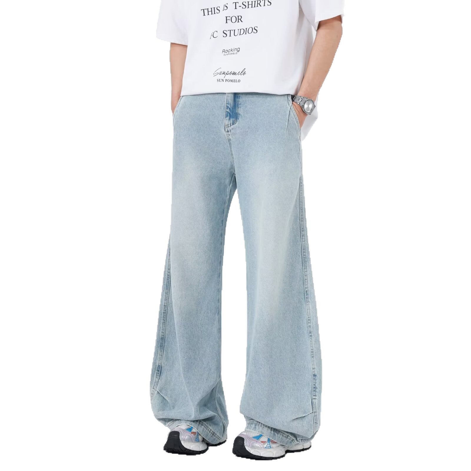 Retro Trendy Straight Leg Casual Pleated Wide Leg Pants