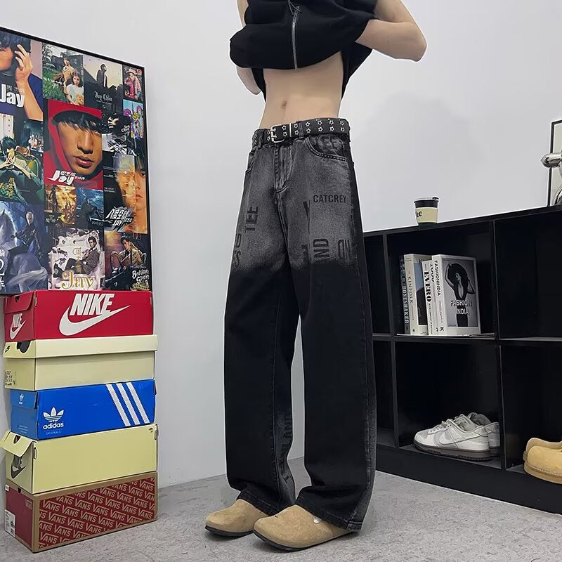 Premium Letter Printed Gradient Jeans for Men