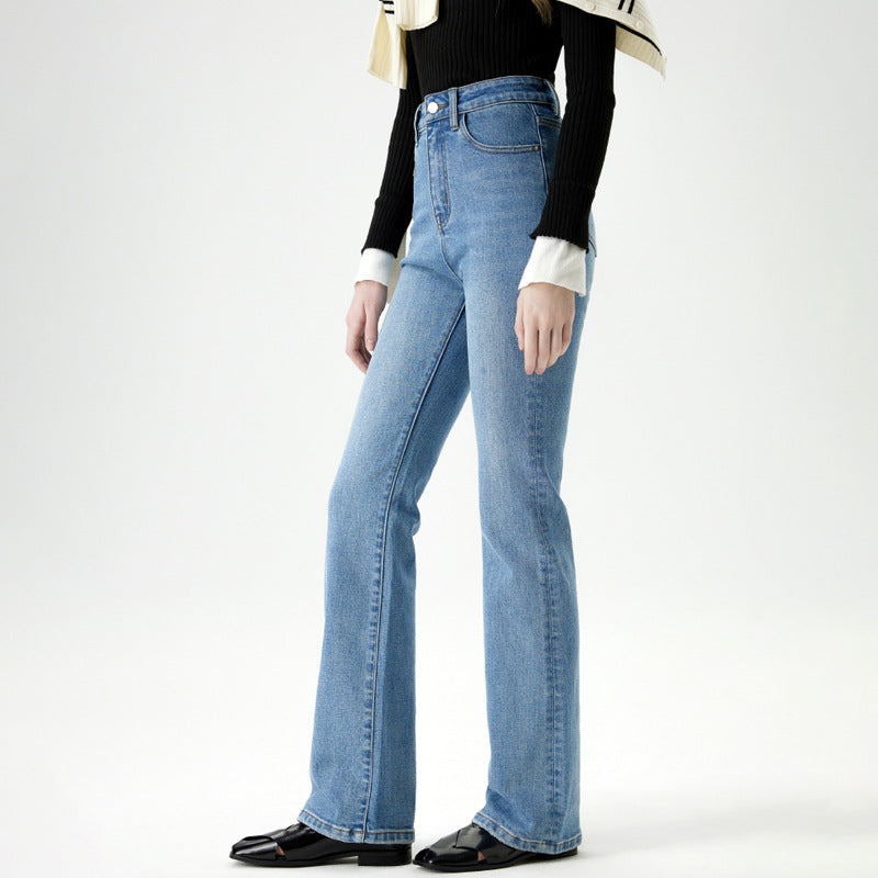 High-Waisted Flared Denim Pants for Women - Slimming Straight Leg Floor-Length Trousers