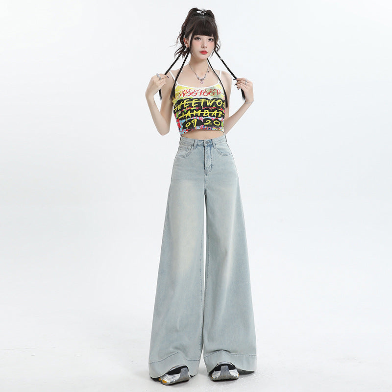 Wide-Leg Denim Pants for Women - High-Waisted Loose Straight Leg Trousers