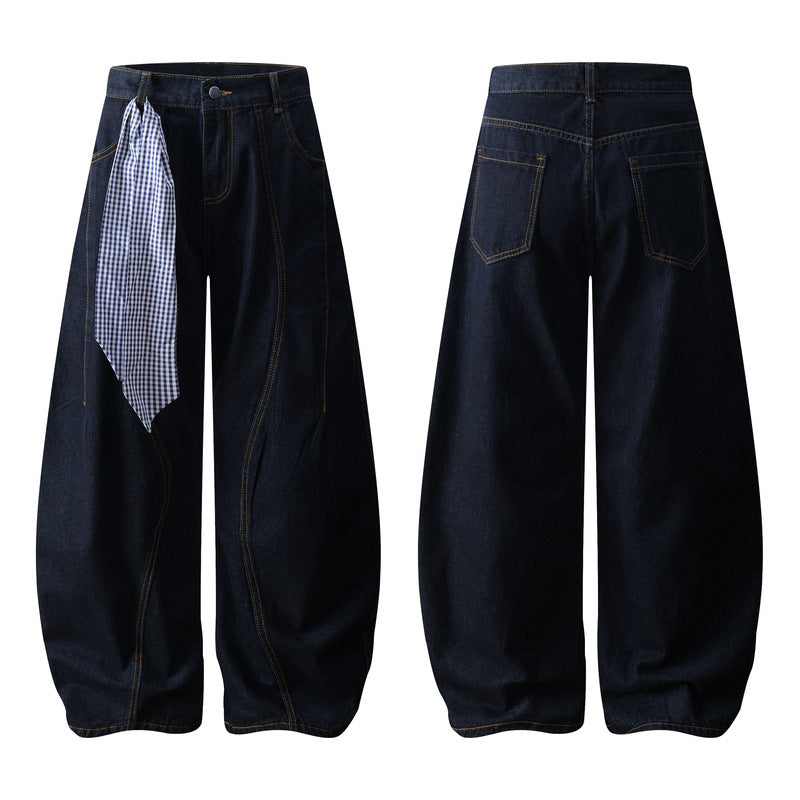 Washed Tapered Jeans - Loose Wide Leg Casual Long Pants