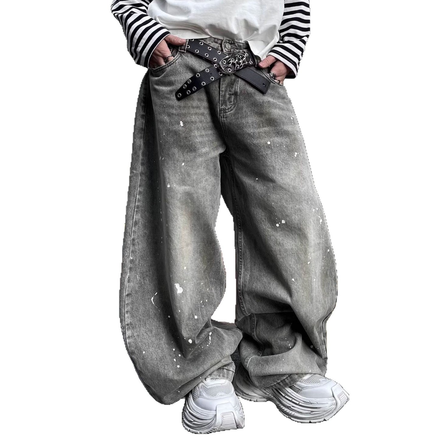 Spring Splash Ink Washed Denim Jeans for Men and Women