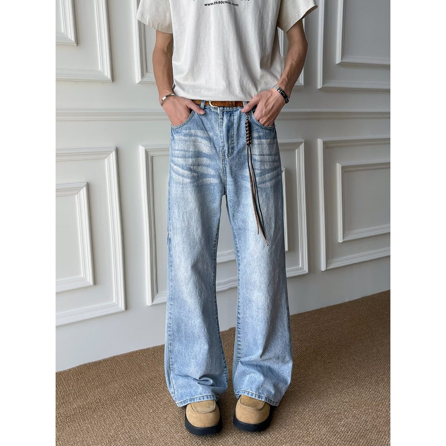 Men's Straight Leg Loose Slightly Flared Long Jeans